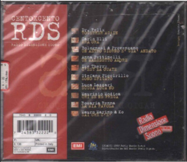il retro del CD: alla traccia 3, «Bolognesi & Provenzano — Un altro giorno e' gia' andato», in mezzo alle voci di RDS